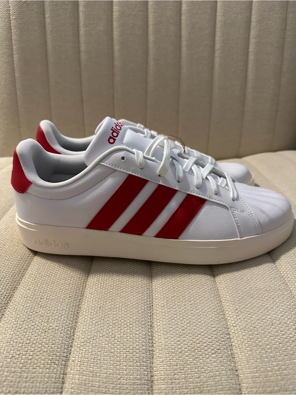 adidas Men’s White Sneakers with Red Stripes